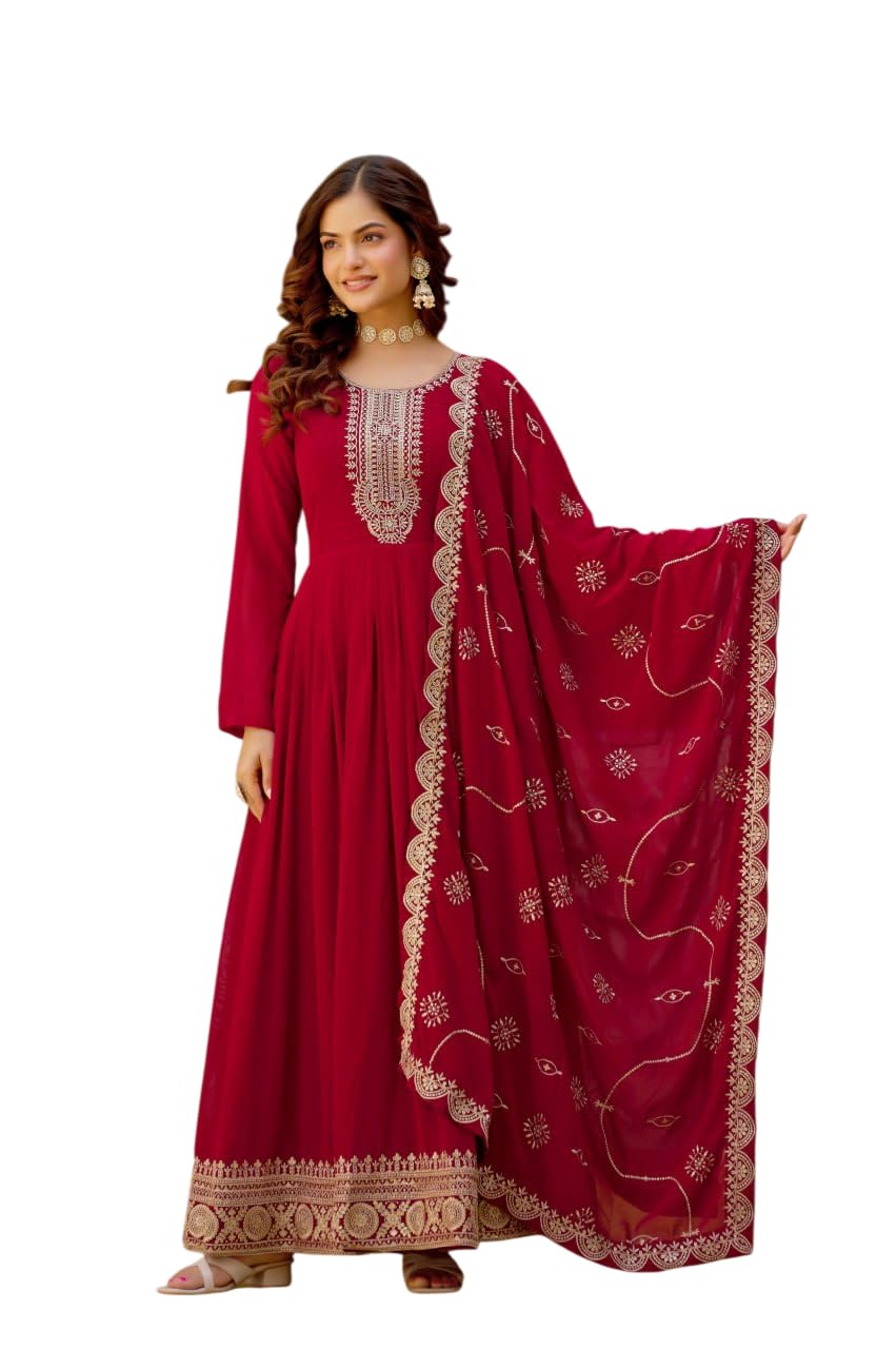 bemihub Women's Faux Blooming Sequins Embroidered Gown with Dupatta |Full Sleeves Fancy Neck Stiched Ethnic Dress|Perfect for Festive and | Black |-picture-39
