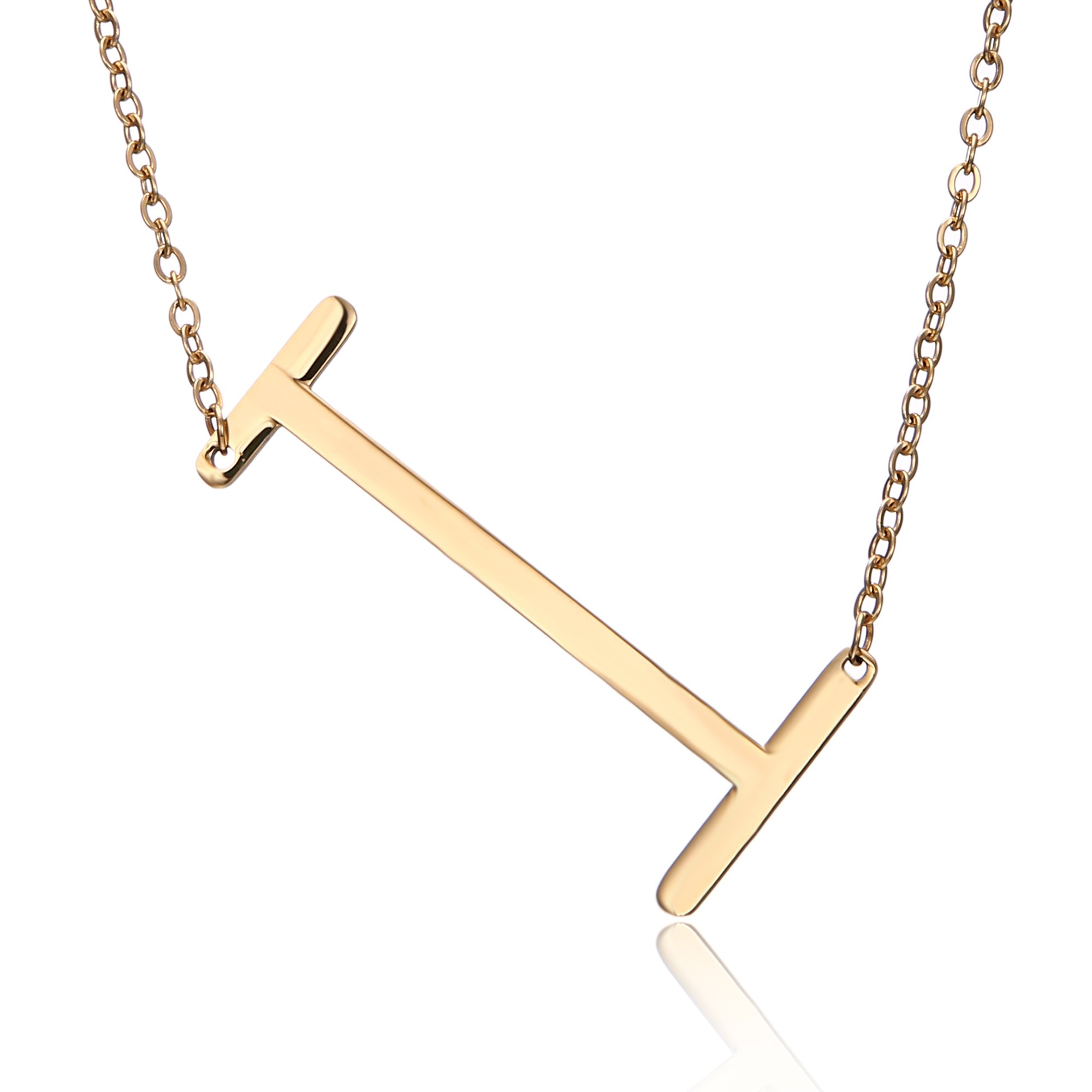 RINHOO Stainless Steel Gold Initial Alphabet 26 Letters Script Name Pendant Chain Necklace from A-Z(I)
