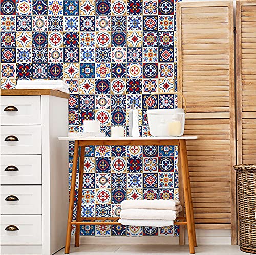 Peel And Stick Wallpaper Boho Colorful Tile Contact Paper Removable Boho Wallpaper Self Adhesive Wallpaper Waterproof Contact Paper Decorative Cabinets Furniture Shelf Drawer Liner 17.7"X78.7" #TOP7
