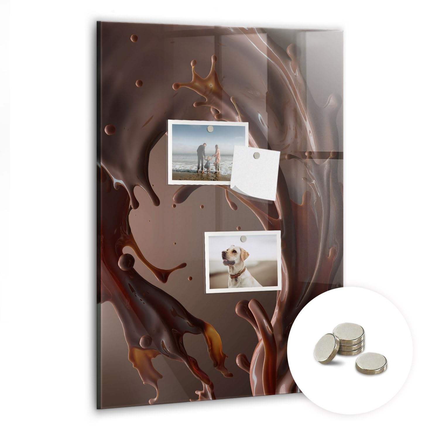 Pizarra magnética vertical de cristal templado | Imanes de neodimio incluidos | Para oficina, cocina y estudio | Diseño elegante y moderno - 40x60cm - Leche con chocolate