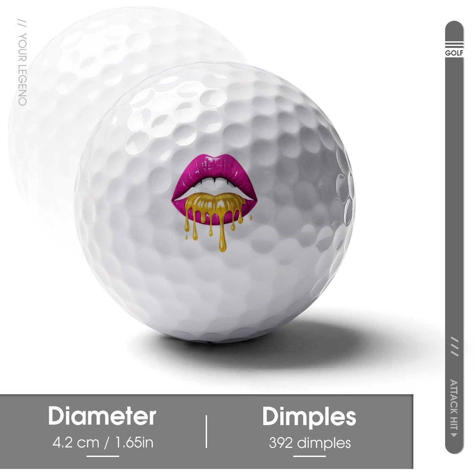 Lip Golden Drip Personalized Golf Balls Funny Long Distance Practice Golf Ball for Men Women Backyard