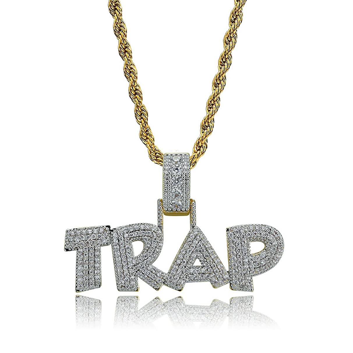 YAHOYA Ice Out Hip-Hop Zircon Letter Pendant Necklace Suitable for Men and Women Street Personality Rap Jewelry