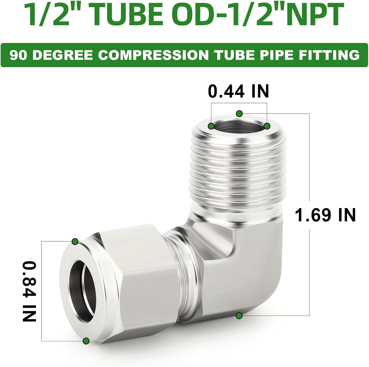 TAISHER 1PCS 316 Stainless Steel 90 Degree Compression Tube Pipe Fitting Connector, 1/2" Tube OD x 1/2" NPT Male Adapter