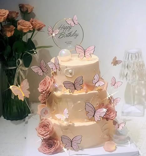 Miniatura 7 de 20 decoraciones de pastel de mariposa con adornos de acrílico dorado de metal dorado para tartas, 10 bolas de burbujas de perlas, decoración de