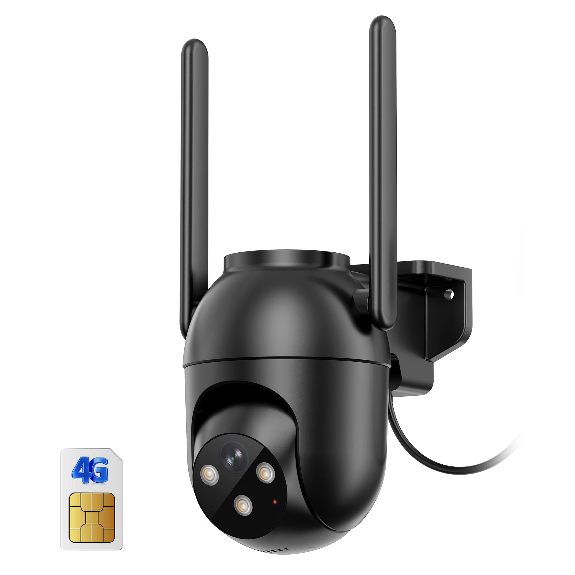 PEEIPM 4G LTE Camara Vigilancia Exterior con Sim Tarjeta: 2K HD Camara Seguridad Exterior con Visión Nocturna Color Detección Humana PIR Alarmas para Casa IP65 - Cable
