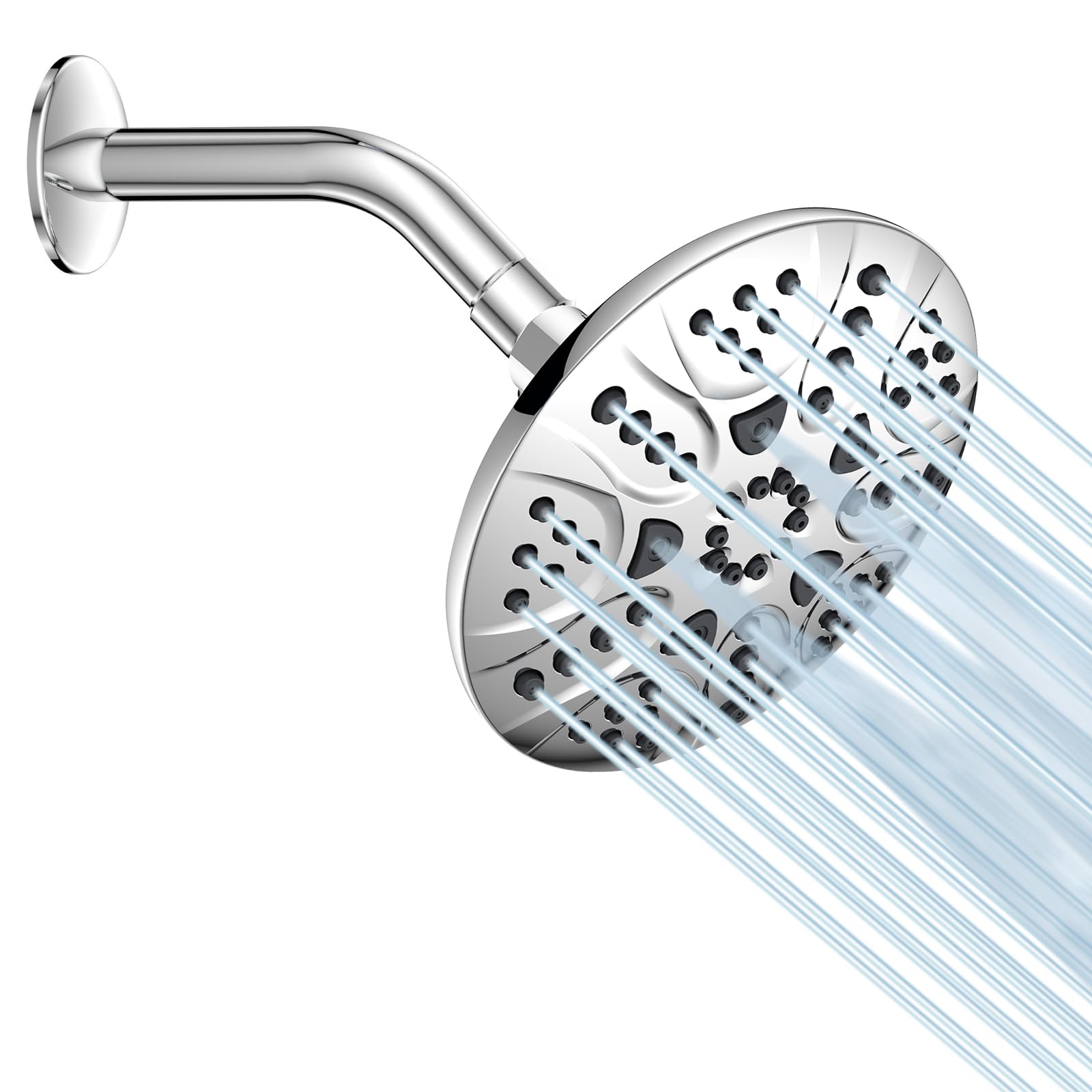 6 Inch Chrome Rain Shower Head with 6 Inch Arm, 5 Spray Modes One-hand Operation, High Pressure, Easy to Install, Anti-clog Nozzles, Luxury Shower Experience