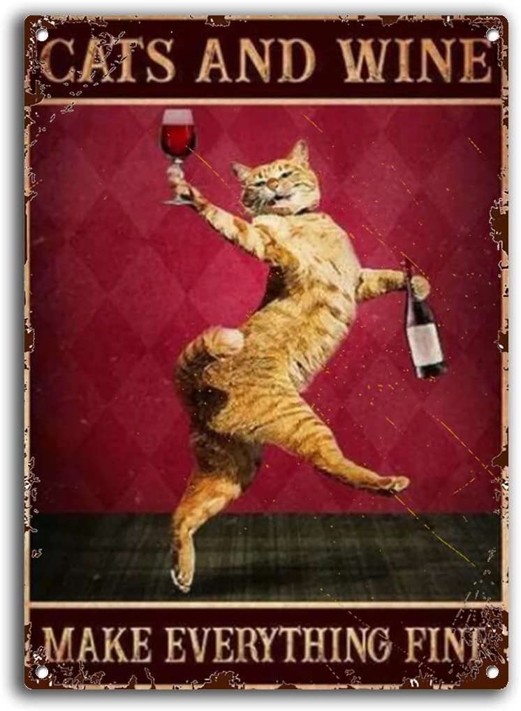 Amazon | ブリキ看板猫とワインはすべてを美しくするヴィンテージ