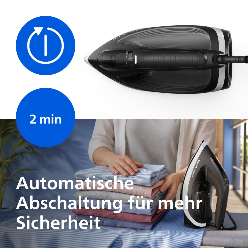 Philips Dampfbügeleisen 6000 Serie, Schwarz, 2600 W | 45 g/min Dauerdampf, 190 g Dampfstoß, SteamGlide Plus Bügelsohle, OptimalTEMP, 300 ml Wassertank (DST6120/80)
