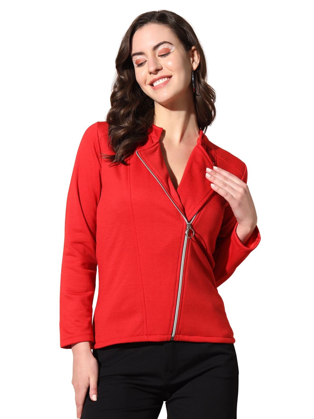 tandul Women's Jacket Red Full Sleeve Solid Zipper Casual Jacket For Girls and Women For Winter (8244)-picture-39