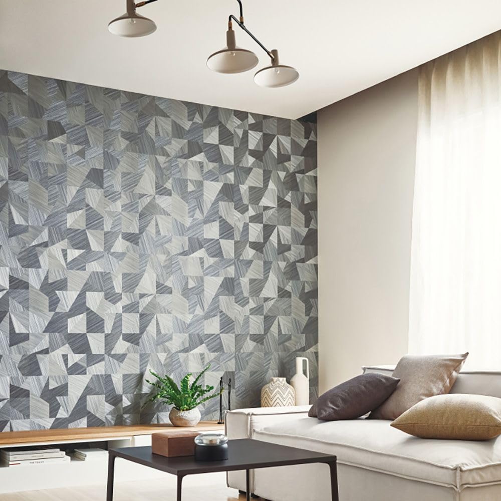 Amazon | 壁紙屋本舗 壁紙 生のり付き クロス 幾何学 箔風 黒 ブラック