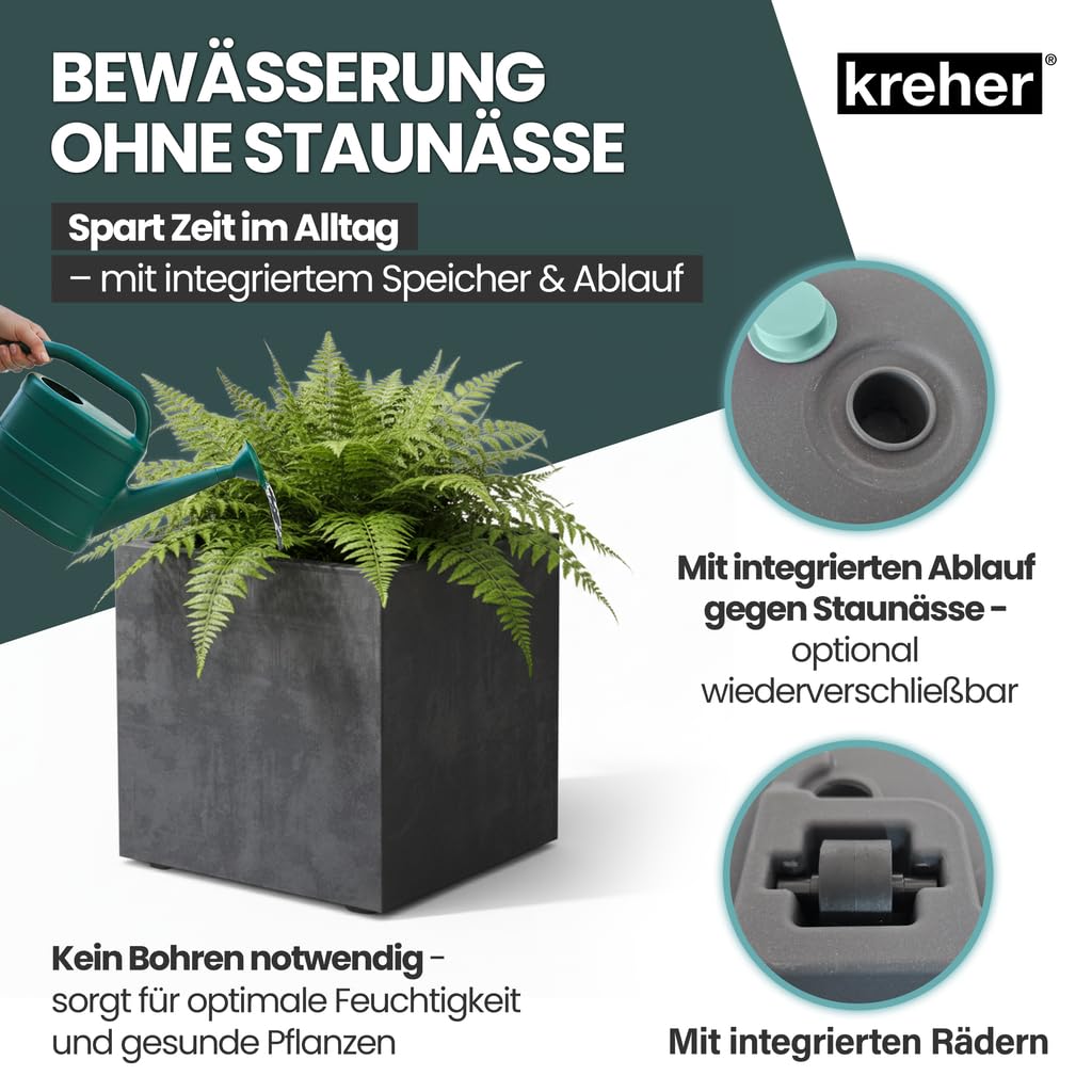 Kreher 2 x XL Pflanzkübel 'Millennium' in verschiedenen Formaten/Farben. Tolle Naturstein Optik in Anthrazit, Grau, Creme Weiß oder Braun! Aus robustem Kunststoff. (Anthrazit, 2 x 80 Liter Eckig)