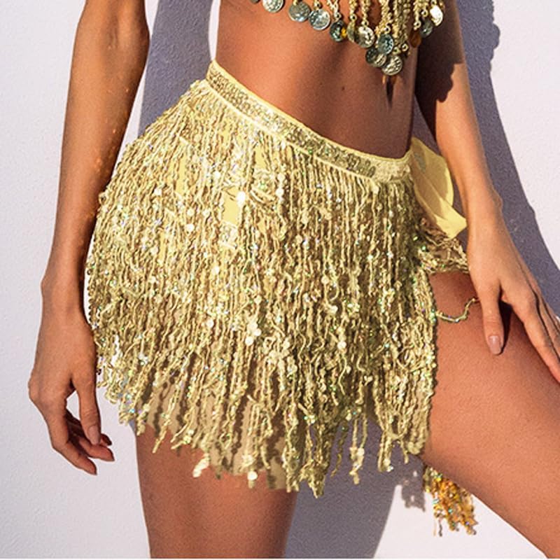Falda de Lentejuelas para Mujer, Flecos Carnaval, Minifalda Danza del Vientre
