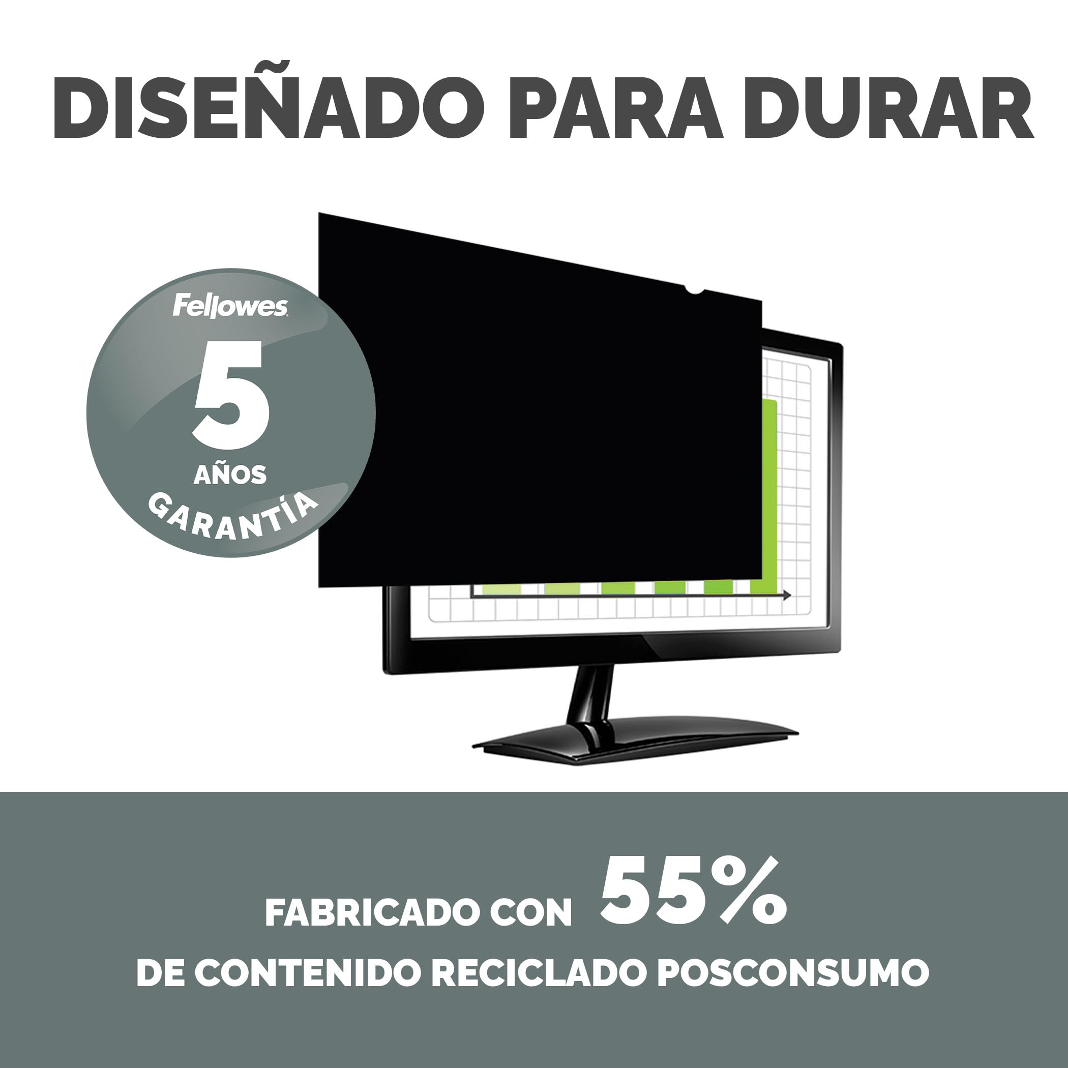Fellowes Filtro de privacidad PrivaScreen – Protector de pantalla antirreflejos con filtro de luz azul para monitor 27.0" (16:9, 597 × 335mm) con pestañas Quick Reveal™