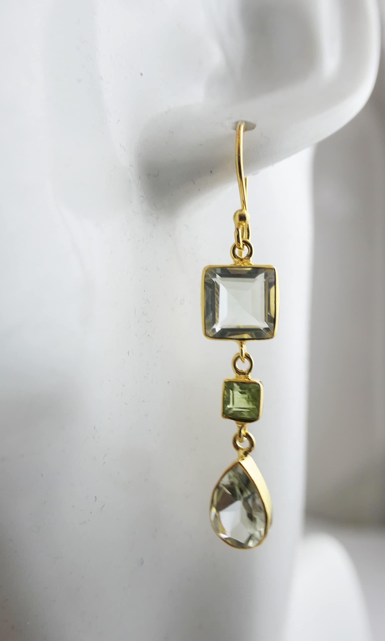 Pendientes de plata de ley 925 con baño de oro y amatista verde y peridoto