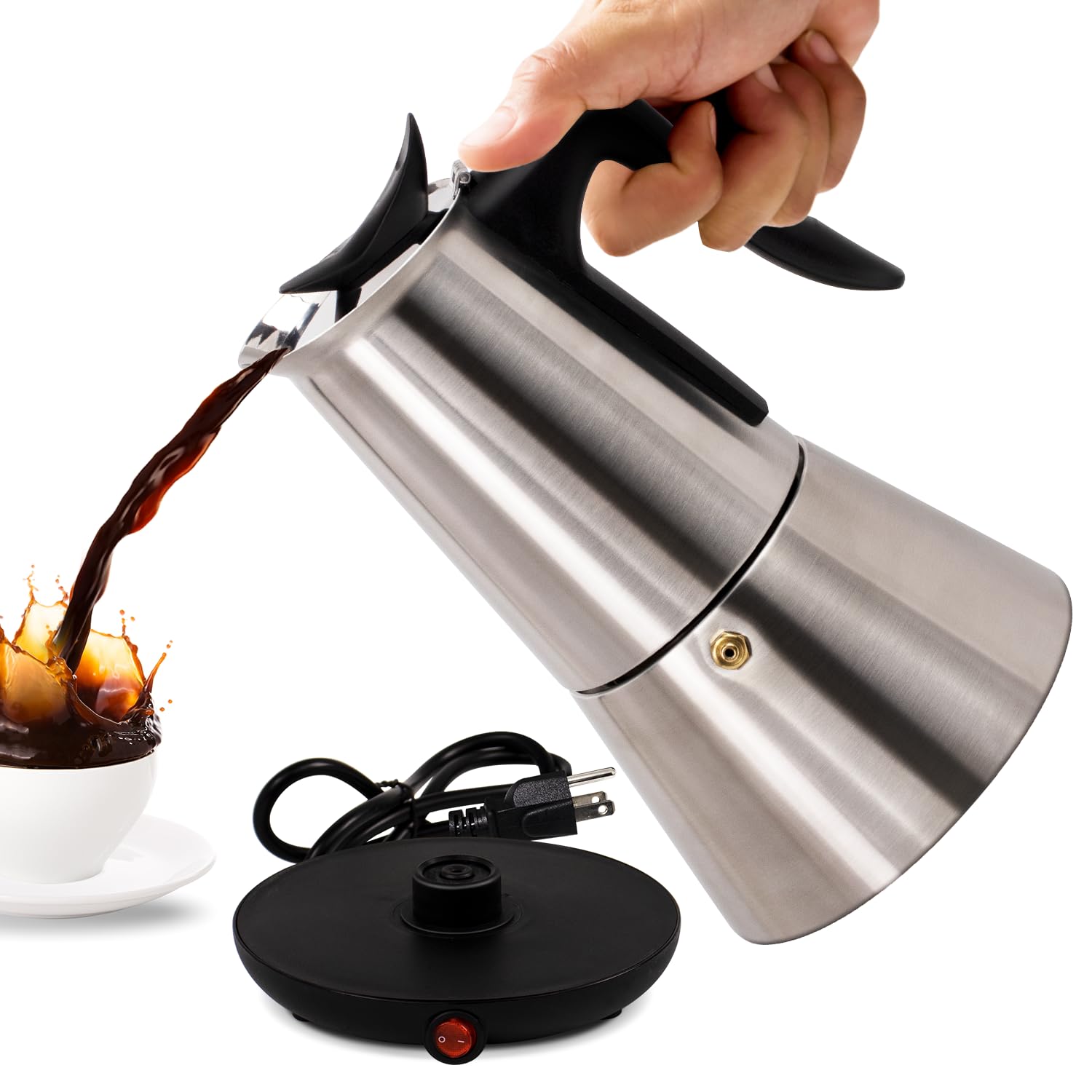 Vaolvpant Electric Stainless Steel Moka Pot