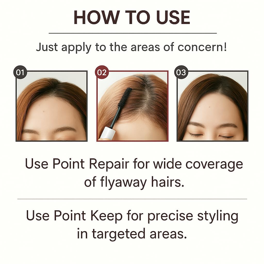 Photo 1 of Plus eau Point Keep Hair Finishing Stick - Baby Hair & Edge Control, Small Brush Strong Hold Hair Mascara for Hairline & Part, Made in Japan, Fruity Bouquet Scent