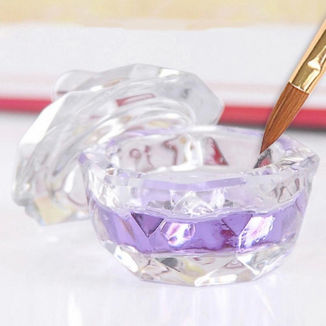 Nail Art Clear Dappen Dishes Cup with Lid Jewelry Holder Crystal Glass Nail Bowl Cup for Acrylic Liquid Powder Container Manicure Pedicure Kits