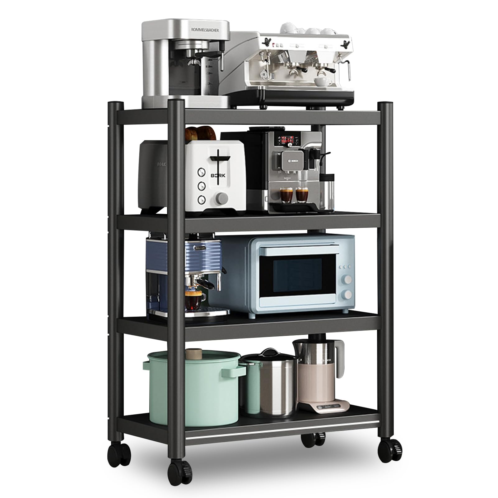 DAYONG 4-Tier Kitchen Storage Rack, Heavy Duty Bakers Rack Bread Rrack Microwave Oven Stand, Adjustable Metal Storage Shelves, Utility Shelf for Kitchen Garage Office Laundry Pantry (4 Tier)