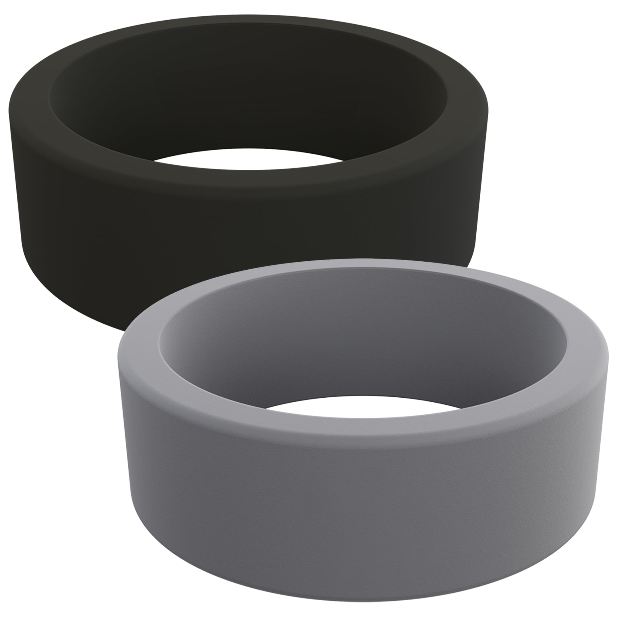 QALOMen's Basic Silicone Wedding Ring Bundle - Black & Grey, Size 08