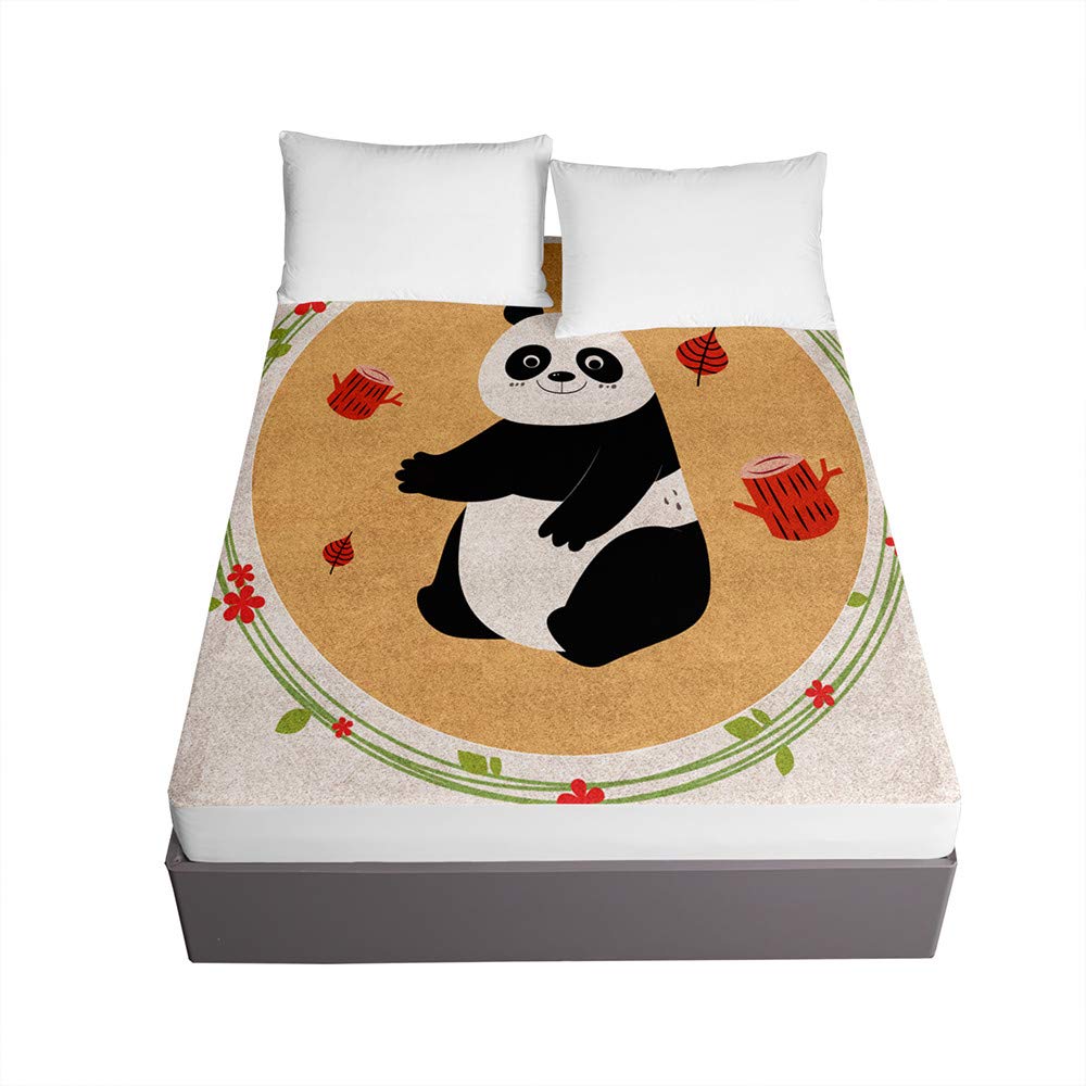 Chickwin Cartoon Panda Printed Fitted Sheets for Single Double King Bed, 3D Bedding Sheets Deep Pocket 30cm - Soft Microfibre Easy Care Shrinkage Fade Resistant (Wreath,180x200x30cm)
