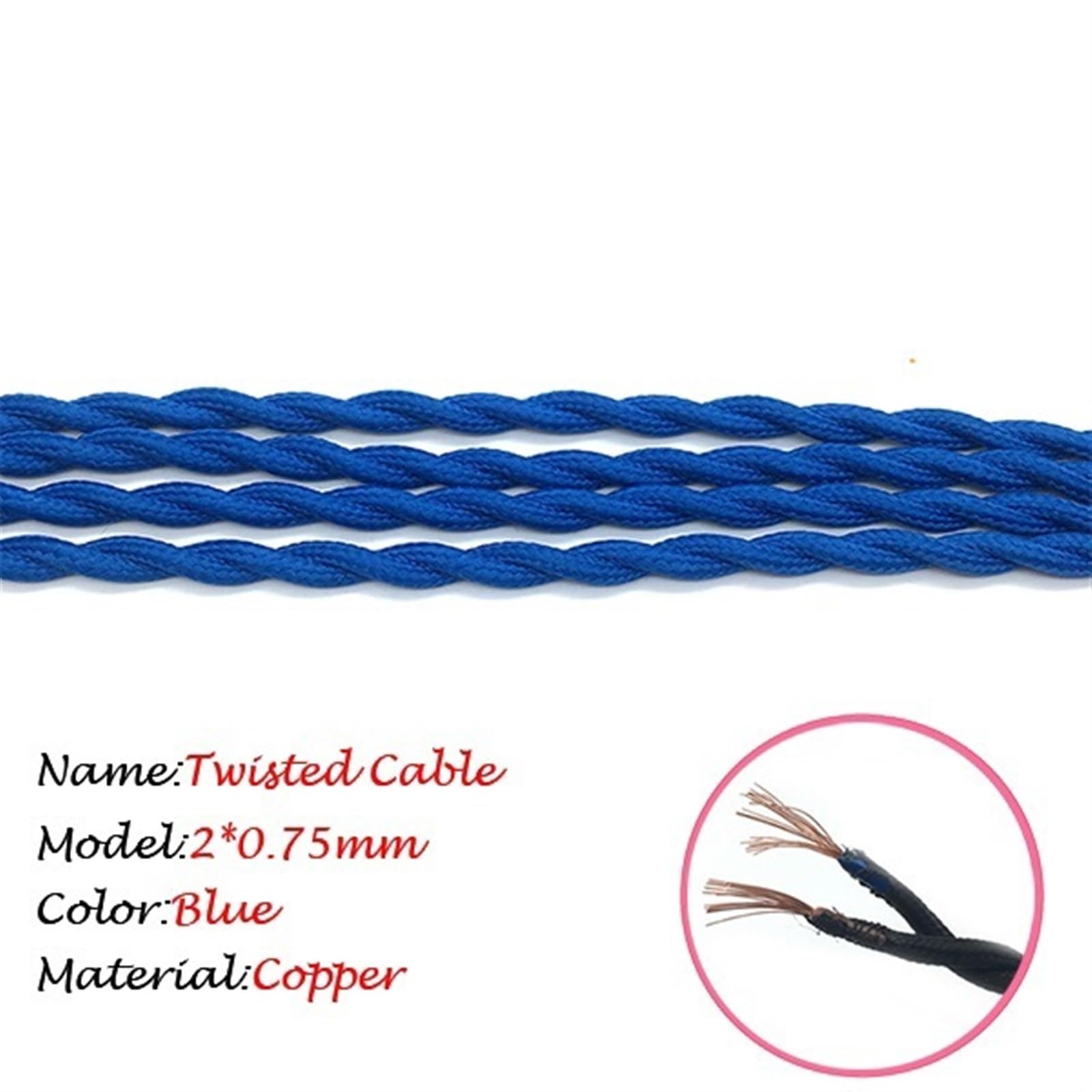 przewody, 5 metrów 2 x 0,75 mm bawełniany oplot przemysłowy kabel do lamp pokryty tkaniną elektryczną(Blue)