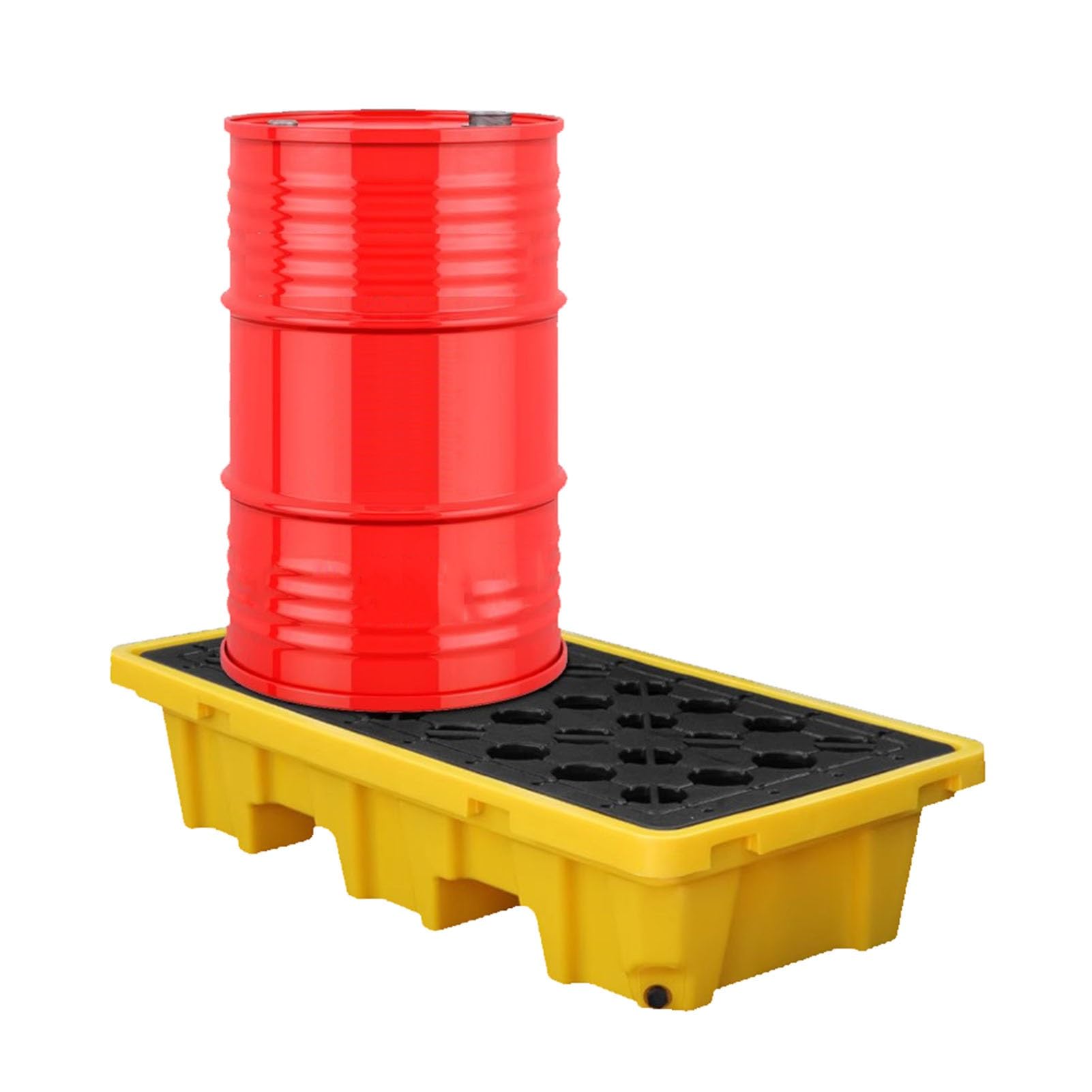 Plateforme de rétention des déversements industriels, bac étanche Robuste avec vanne de vidange, Stockage de Produits Chimiques pour entrepôt et Utilisation extérieure, Noir et Jau