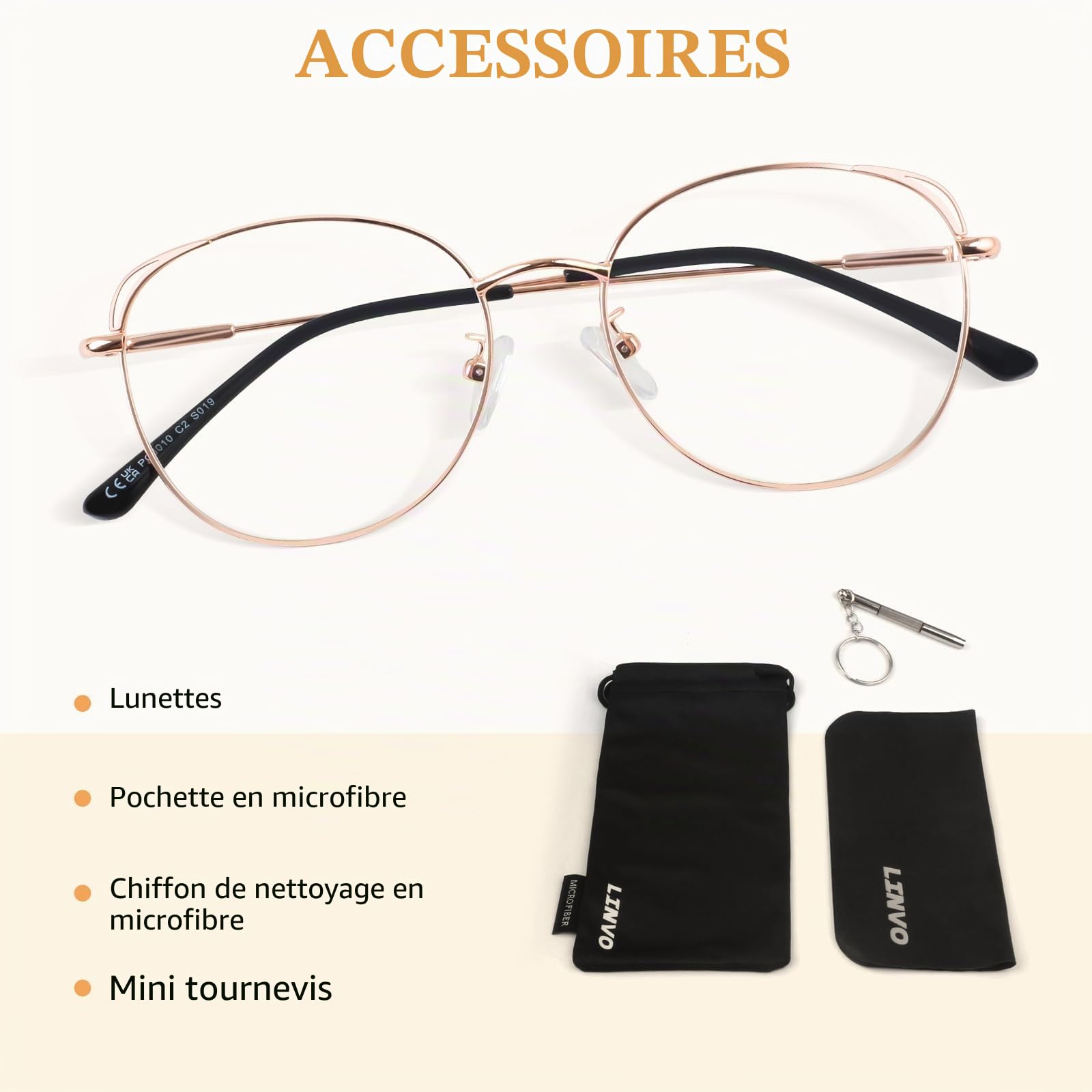 LINVO Fausse Lunettes de Vue femme Vintage Retro Mode Cat Eye Œil De Chat UV400 Métal Faux Lunettes