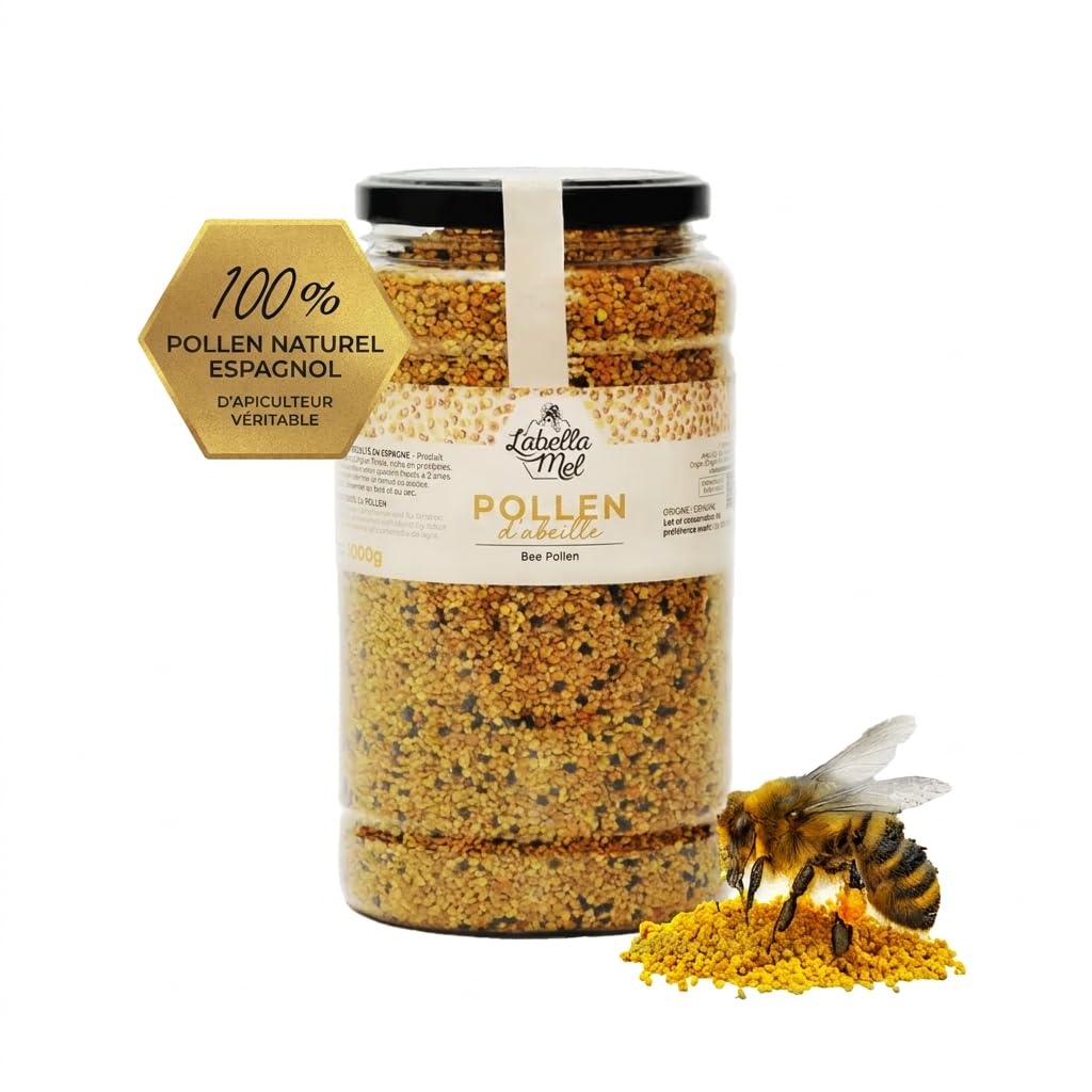 Pollen d'abeille cru et naturel 1 kg.Ce bee pollen doré et parfumé provient d’apiculteurs passionnés. Idéal pour renforcer l’immunité, retrouver énergie et équilibre, et sublimer vos petits déjeuners.