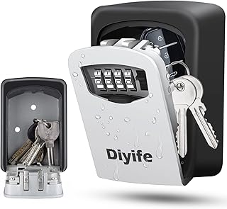 Diyife Key Lock Box, [Outdoor] Weatherproof Wall Mounted Key Safe, Zinc Alloy Key Storage with Slide Cover & Push Button, 4-Digit Combination for 5 House Keys, Airbnb, Garage - Mounting Kit included