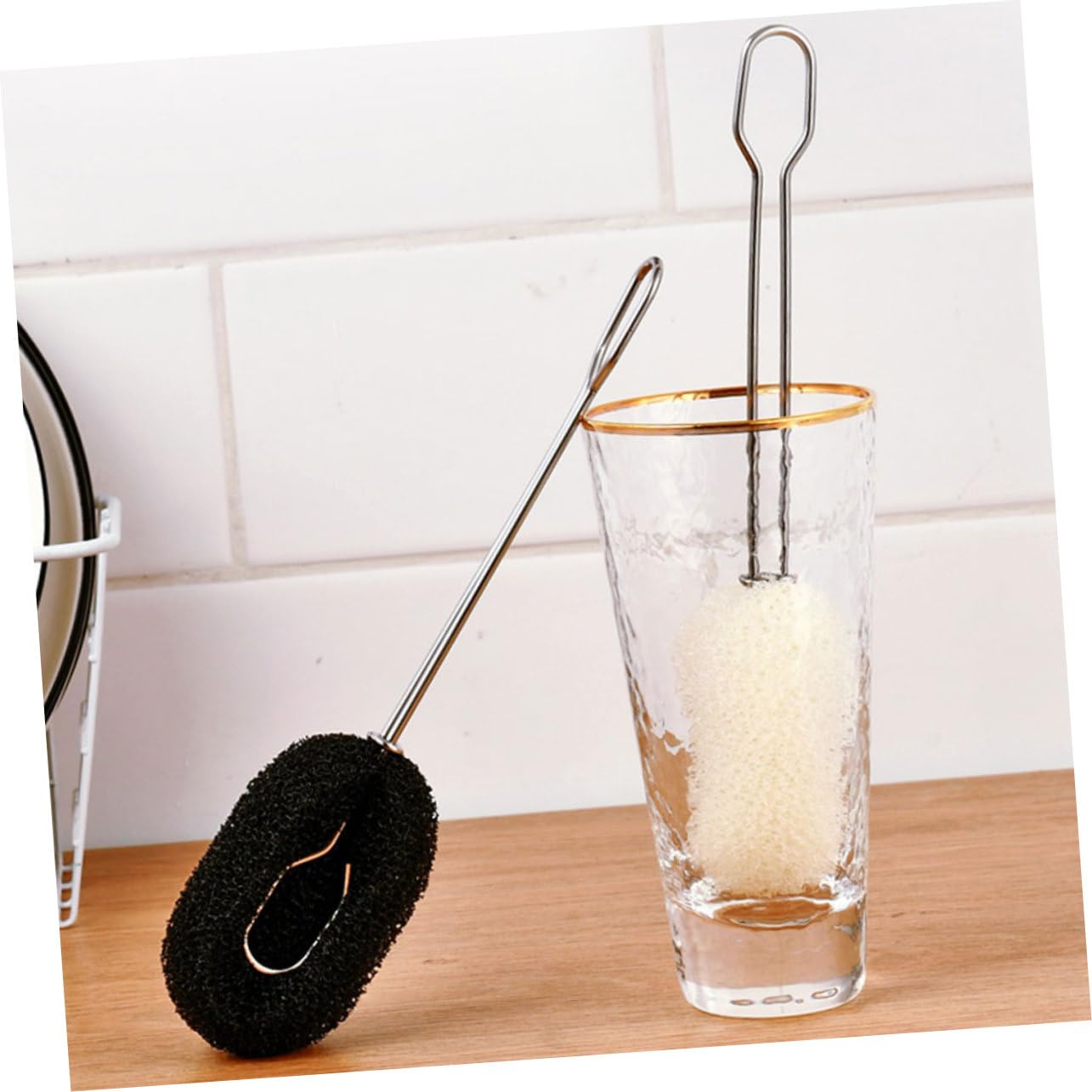 FRCOLOR Sponge Bottle 3pcs Cup Cleaning Brush Bottle Long Handle Sponge Cleaning Ball Bottle Cleaning