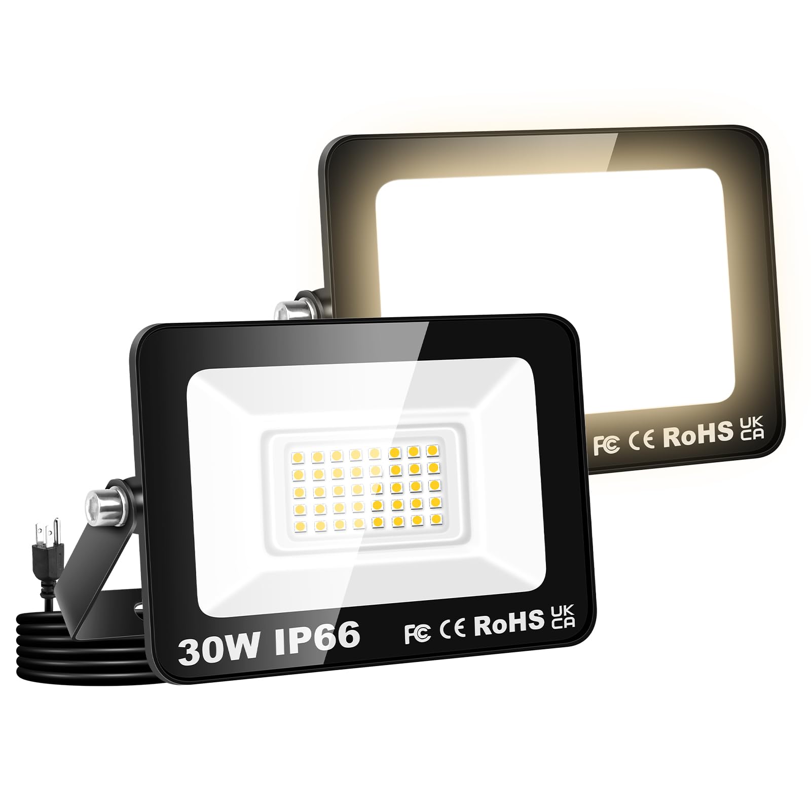 Willpower 2PCS Outdoor LED Floodlights 30W 3000LM, Flood Lights with Plug