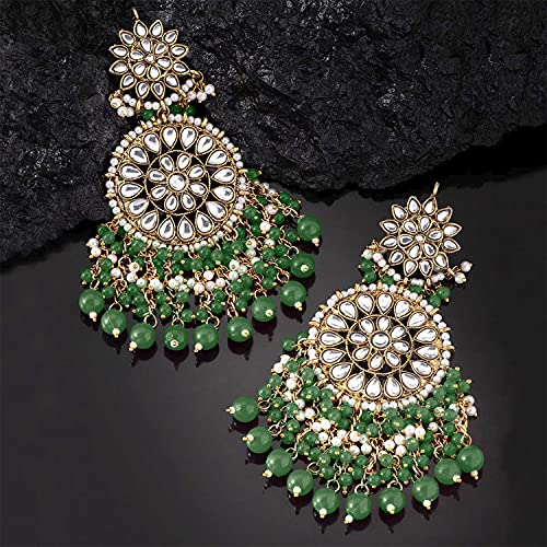 Aheli Elegant Wedding Fashion Party Wear Faux Kundan Studded Drop Dangle Earrings with Beaded Tassels Indian Ethnic Traditional Festive Jewelry Gift for Women Blue3