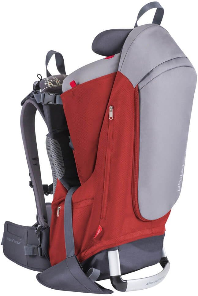 Escape Child Carrier Frame Backpack, Red – Height Adjustable Body-Tech Harness - Articulating Dual Core Waist Belt – Includes Hood, Daypack, Change Mat – 30L Storage – 2 Year Guarantee