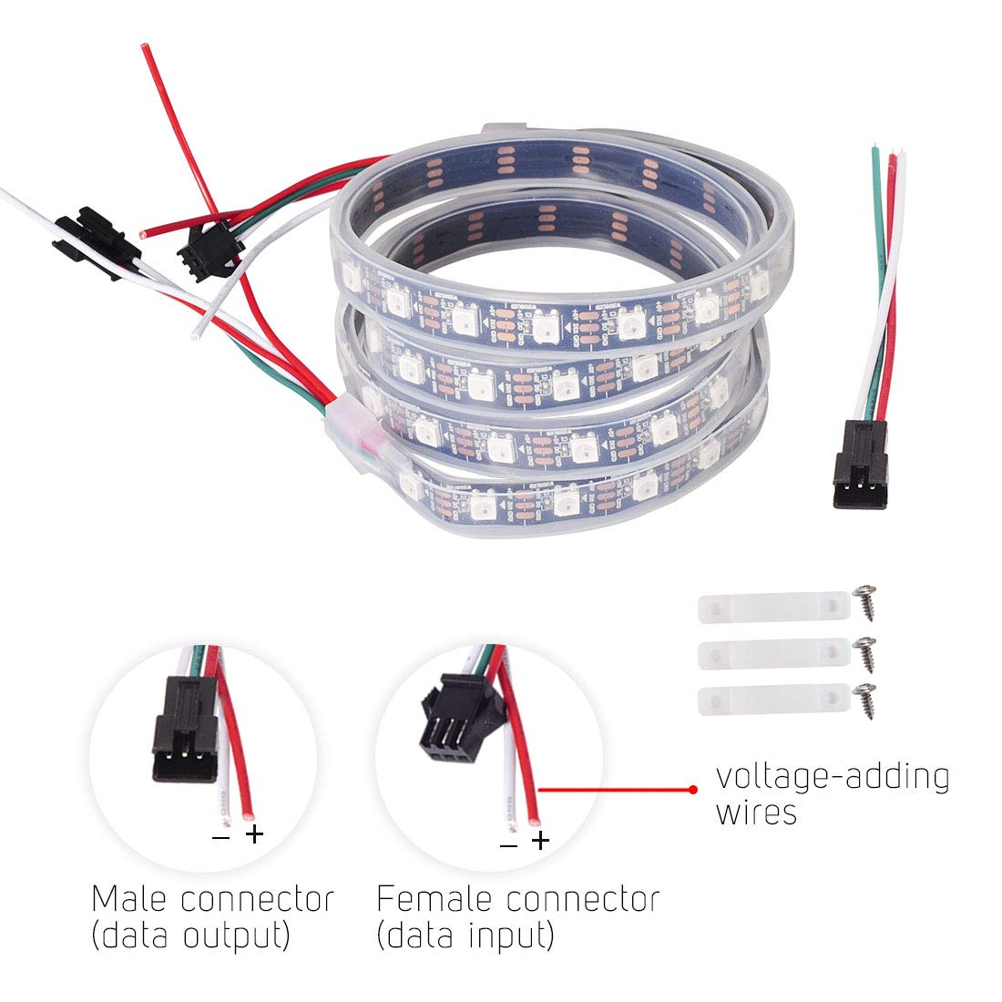 BTF-LIGHTING WS2812 ECO RGB Gelegeerde Draden 5050SMD Individueel Adresseerbaar 5M 30LEDs/m Flexibele Wit PCB Volledige Kleur LED Pixel Strip Droom kleur IP65 DIY Project alleen DC5V (alleen Strip
