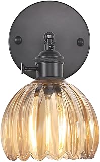 Vintage Wall Sconce with Cute Amber Tulip Glass Lampshade 180 Degree Adj...