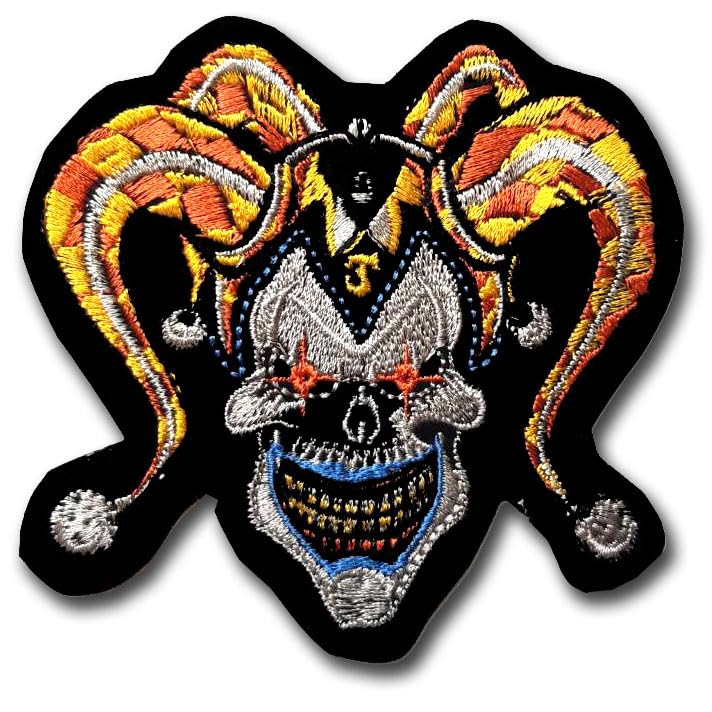 Clown Joker Devil Evil Demon Patch Embroidered Iron on Jester Dark Night Quinn Killer Smile Grim Reaper Morale Badge Emblem Biker Heavy Metal Roger Jolly Card