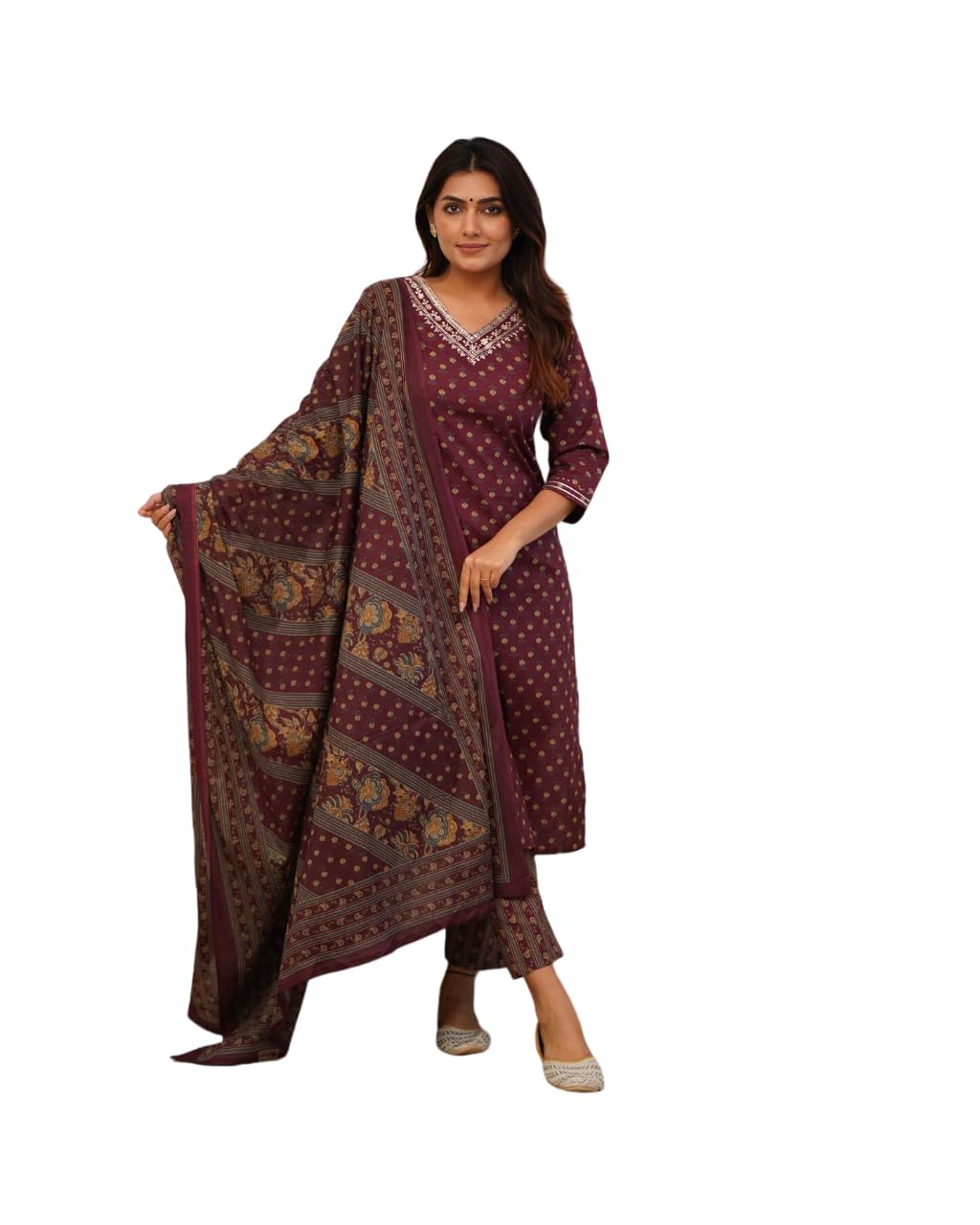 Fabnex Cotton Blend Regular Women Kurta Set (K-92-Maroon-S_Maroon