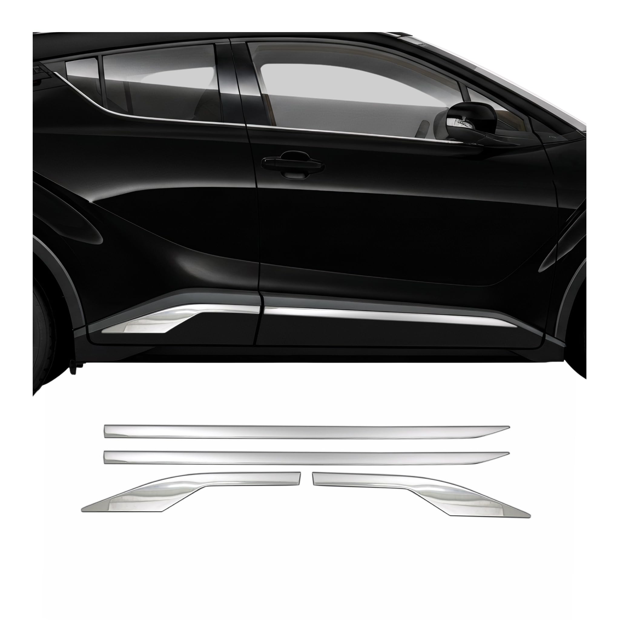 Baguette de Porte latérale, Baguettes de Porte, Baguette de Protection de Porte, Compatible avec Toyota C-HR 2016-2024, Chrome, 4X
