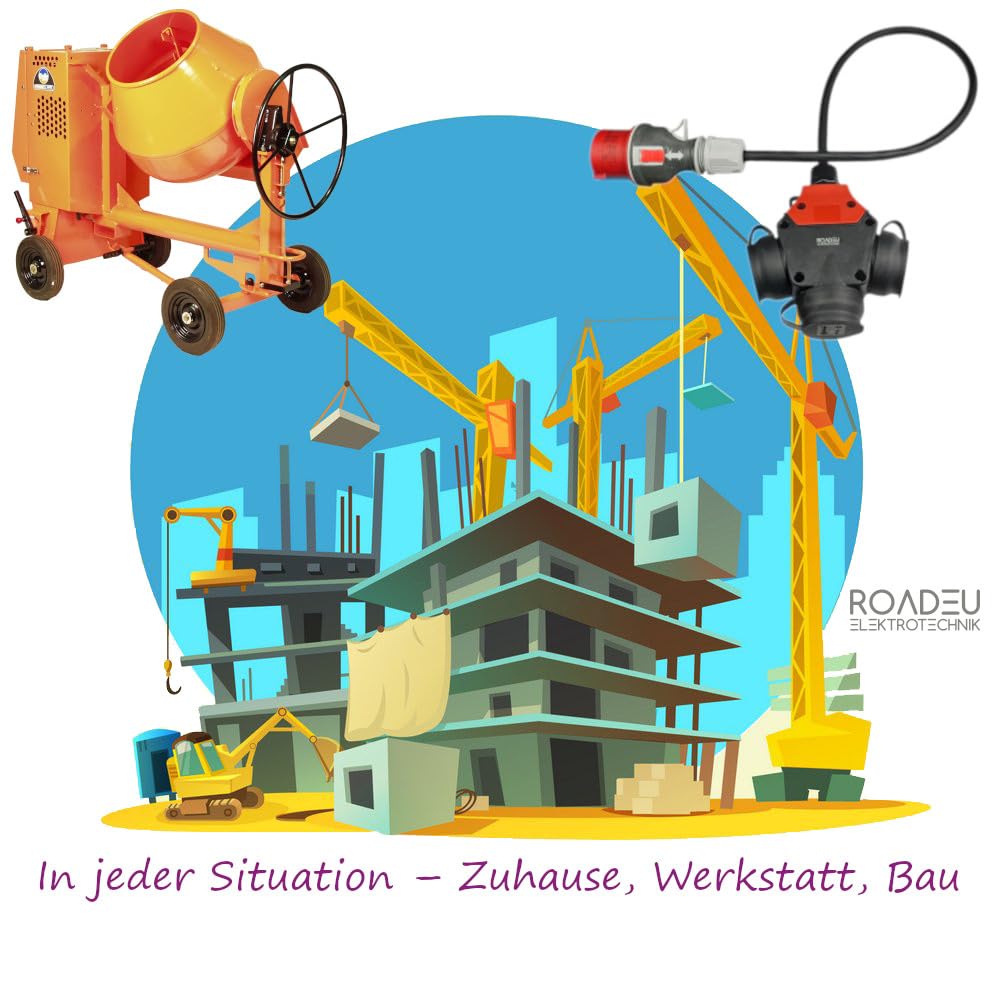 RoadEu CEE Starkstrom Adapter, CEE Stecker 16A, 380V auf 220V, 3X 220V Schuko Kupplung, 5x2,5mm Gummikabel 3 Meter. 16A auf 230V. Starkstrom Verteiler