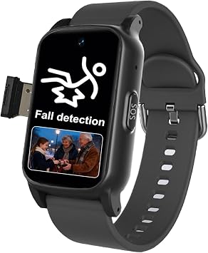 Elderly Smart Watch with Fall Detection Life Alert Systems for Seniors, Fall Alarm Watch For Elderly Watch for Alzheimer's GPS SOS Call for Mom/DadBlack,1.25 * 0.57 * 2.22inch