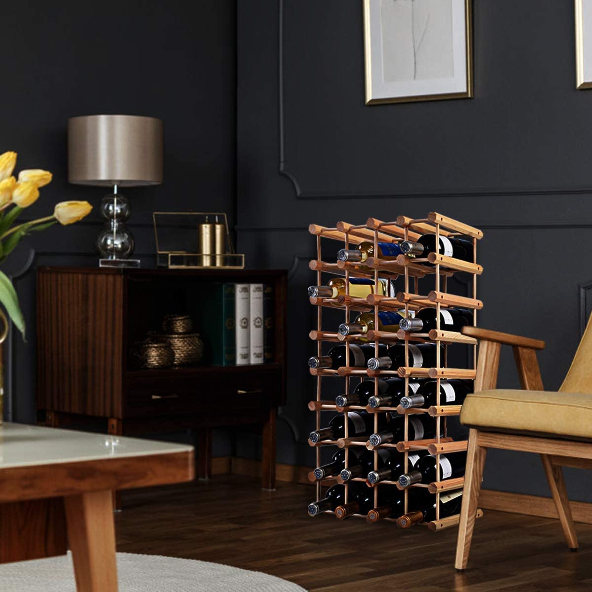 GIANTEX Scaffale Porta Bottiglie di Vino Fino a 40 Bottiglie, Cantinetta in Legno di Pino, 5 Ripiani, 44,5x24x86 cm, Materiale Ecologico, Colore Naturale