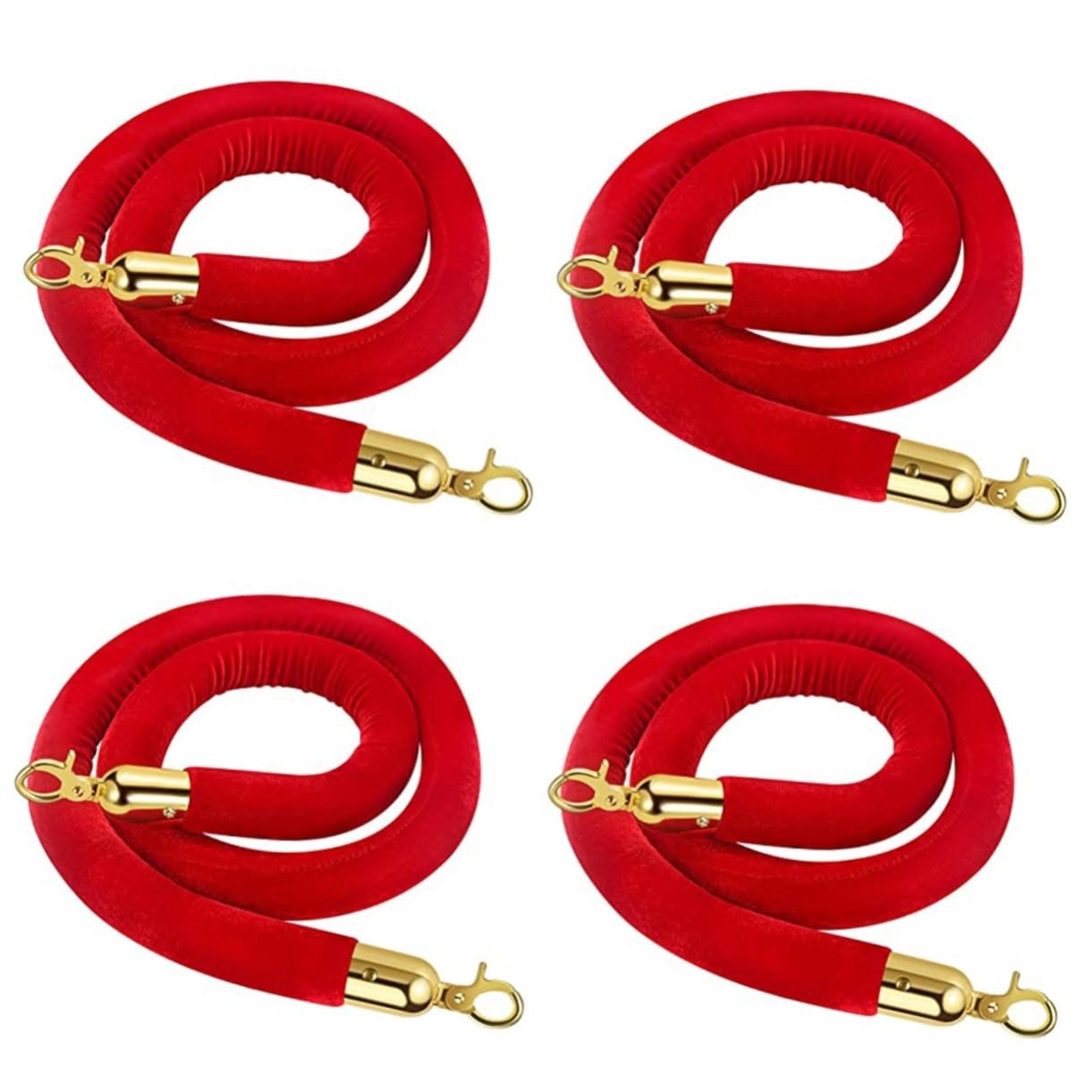 Balacoo 4pcs Red Velvet Ropes Stanchion Rope Guardrail for Party Queue Barrier Crowd Control