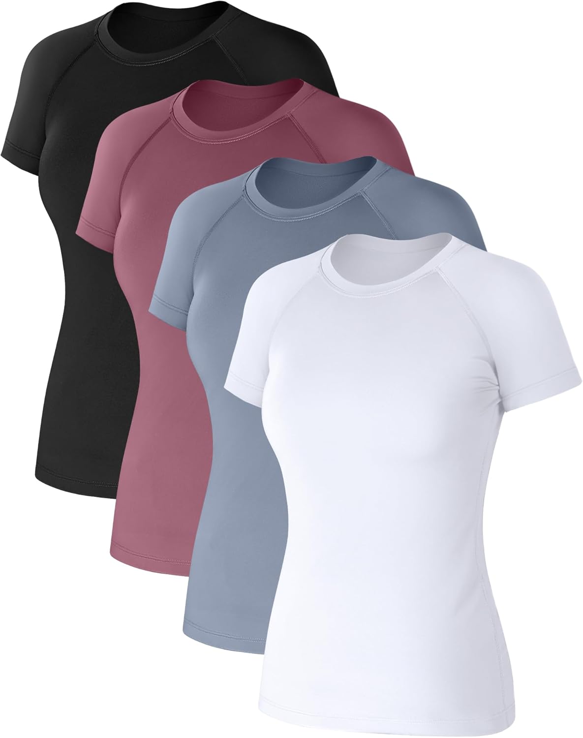 Coume 4 Pack Women's Compression Shirts Short Sleeve Workout Tops Running Athletic Yoga T-Shirt for Gym Sports Gear Quick Dry