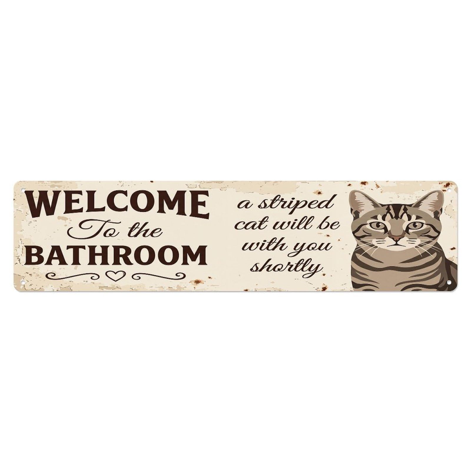 Vintage WELCOME To The BATHROOM Striped Cat Metal Tin Sign