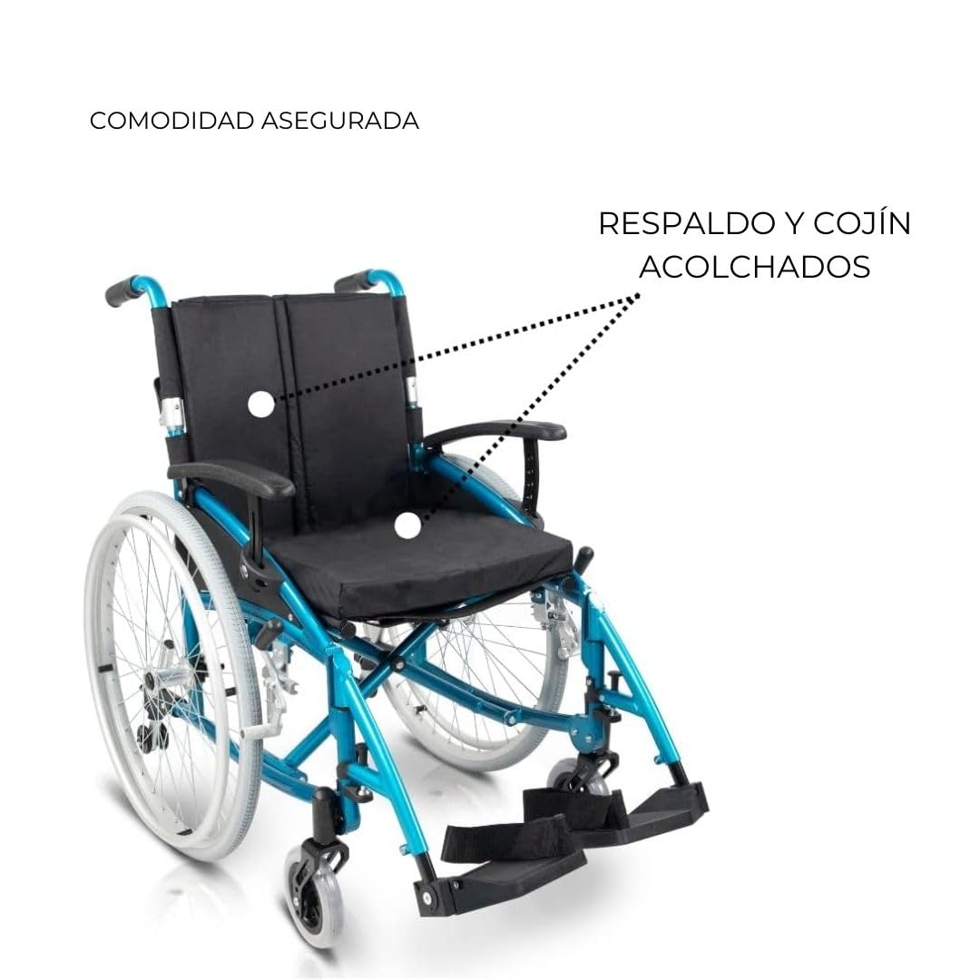 Mobiclinic® pro, Silla de ruedas venecia, Plegable, Premium, Extracción con un botón, Cojín grueso, Aluminio, Respaldo partido, Cinturón seguridad, Estética deportiva, Altura regulable