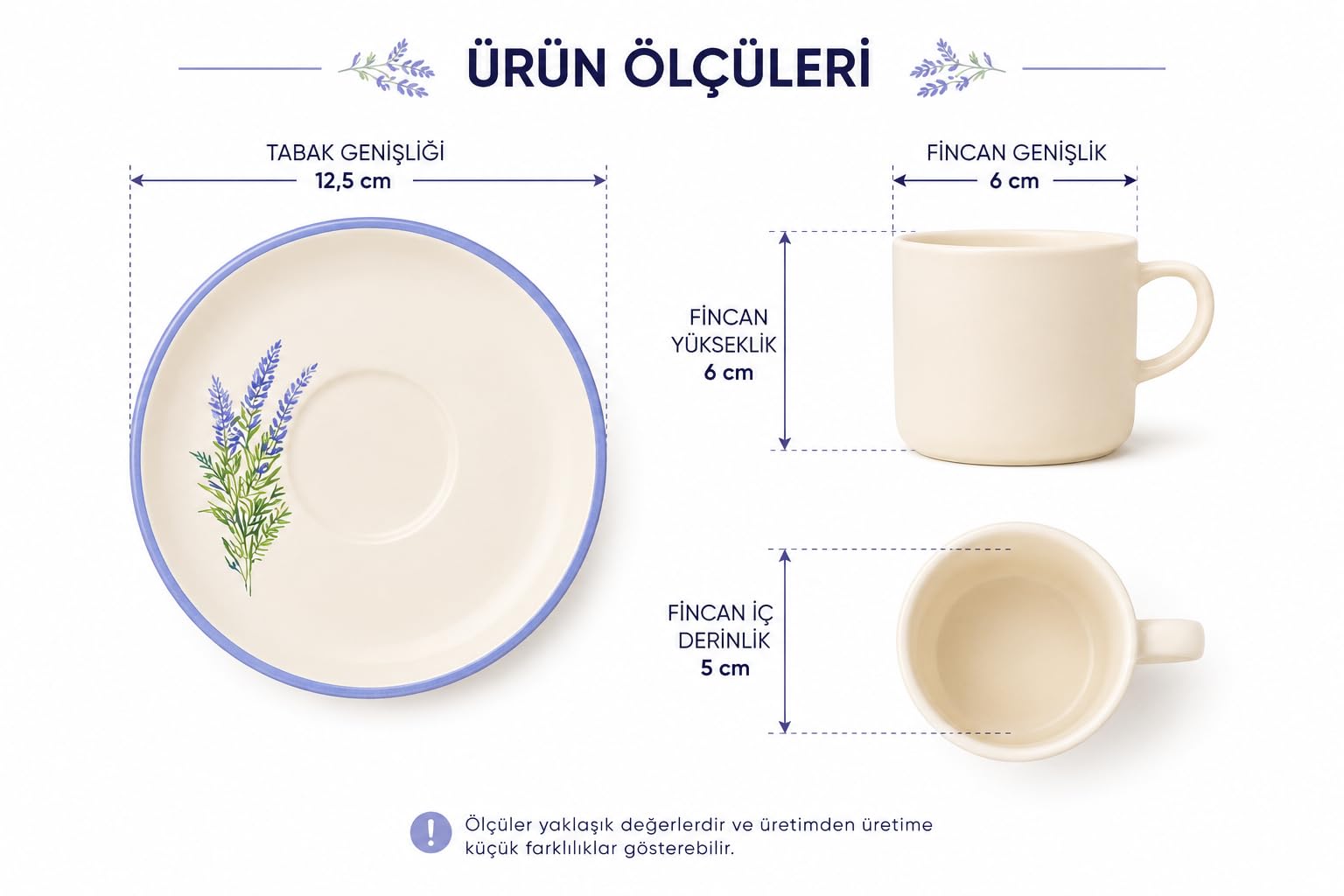 Kahve Fincan Takımı, Lavanta Desenli 4 Parça 2 Kişilik Seramik, Seramik Kahve Takımı, 4 Parça Kahve Seti, Şık Desenli Seramik Türk Kahvesi Fincan Seti, Premium Seramik Kahve Seti, Modern Kahve Seti
