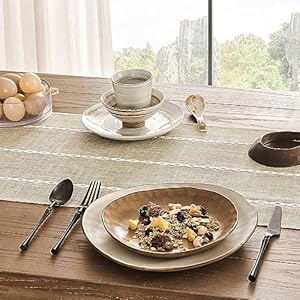 ZeeMart Farmhouse Table Runner Rustic Table Runners 72 Inches Long Linen Boho Table Runner Braided Striped Beige Table Runner for Dining Party Holiday 15×72 Inches Braided Light Beige