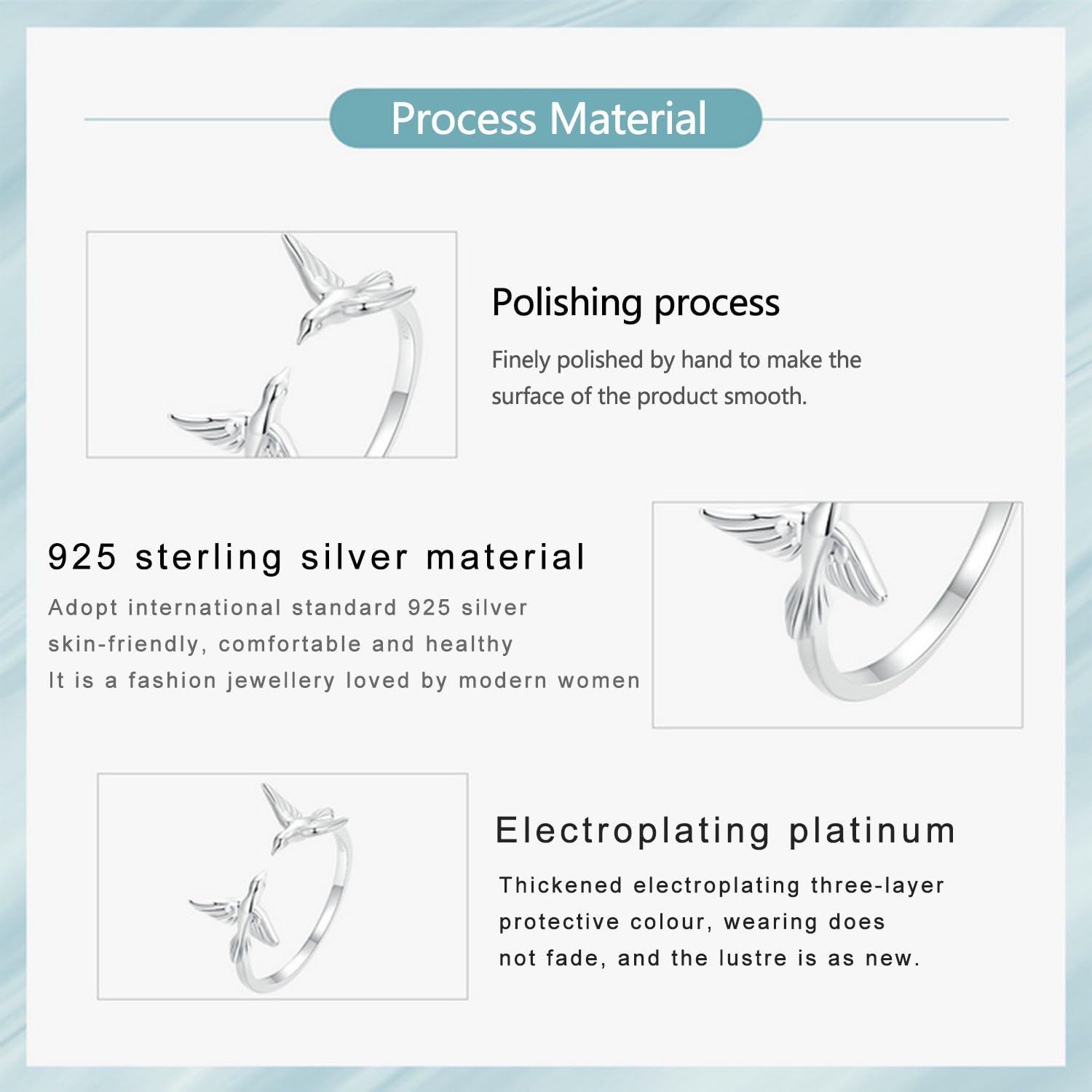 S925 Sterling Silber Doppel Eisvogel Öffnungsring, Süßer Vogel Stapelring, Fliegender Vogel Tier Verstellbarer Statement Ring, Offene Vogel Ringe Frauen
