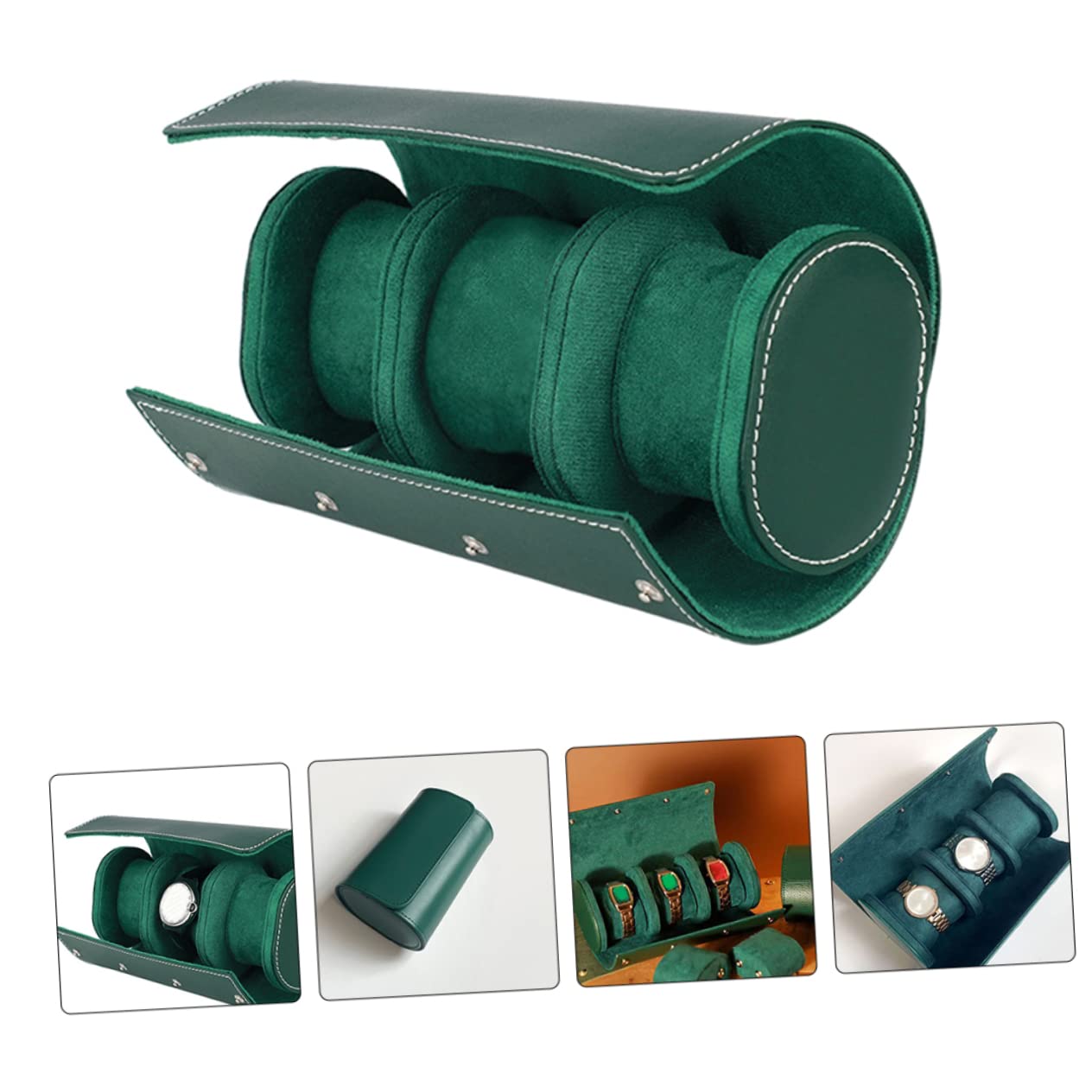 Caja de Reloj Portátil de Piel Pu Verde para Viaje