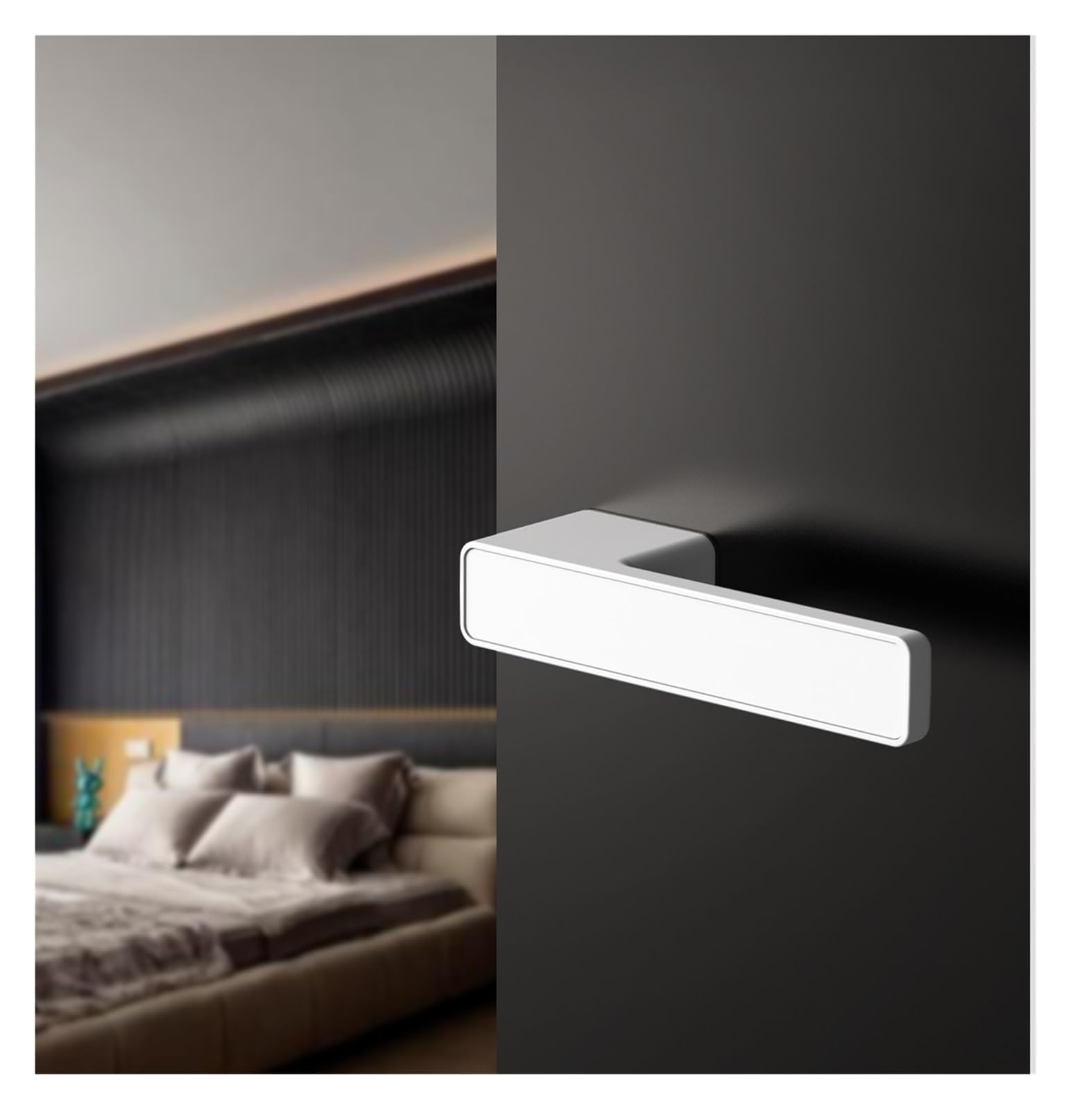 Indoor Door Lock, Silent Indoor Bedroom Door Lock | Adjustable Handle for 35-50mm Doors(White)